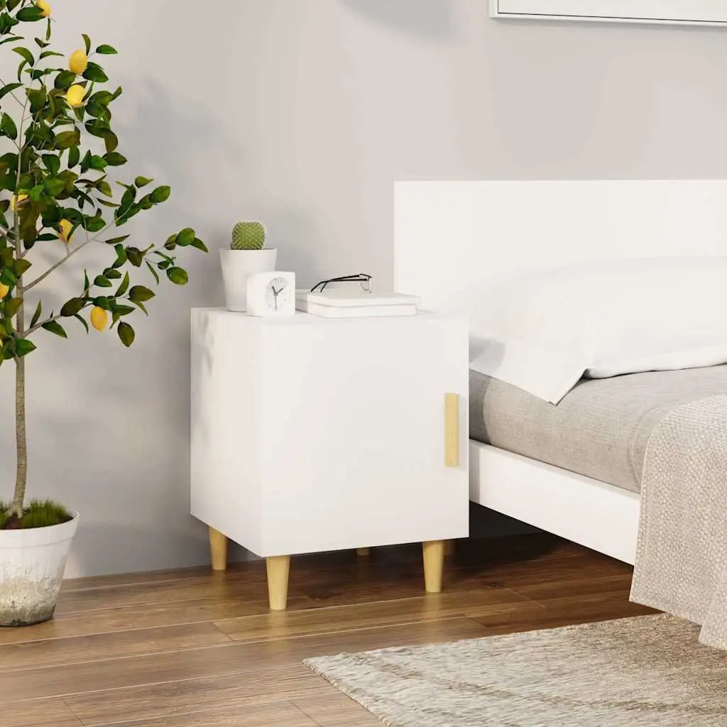 White Bedside Table Engineered Wood Storage Nightstand 2 Piece with Single Door
