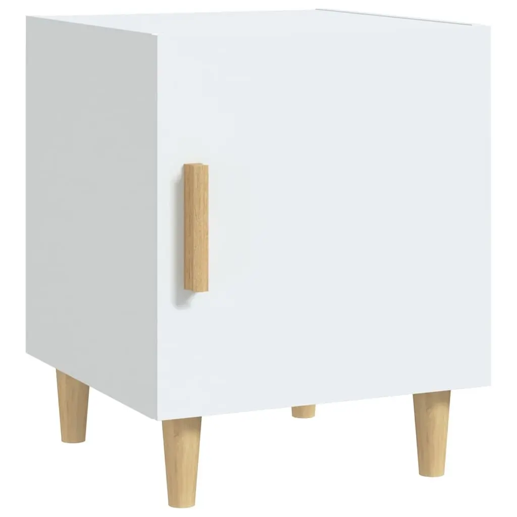 White Bedside Table Engineered Wood Storage Nightstand 2 Piece with Single Door