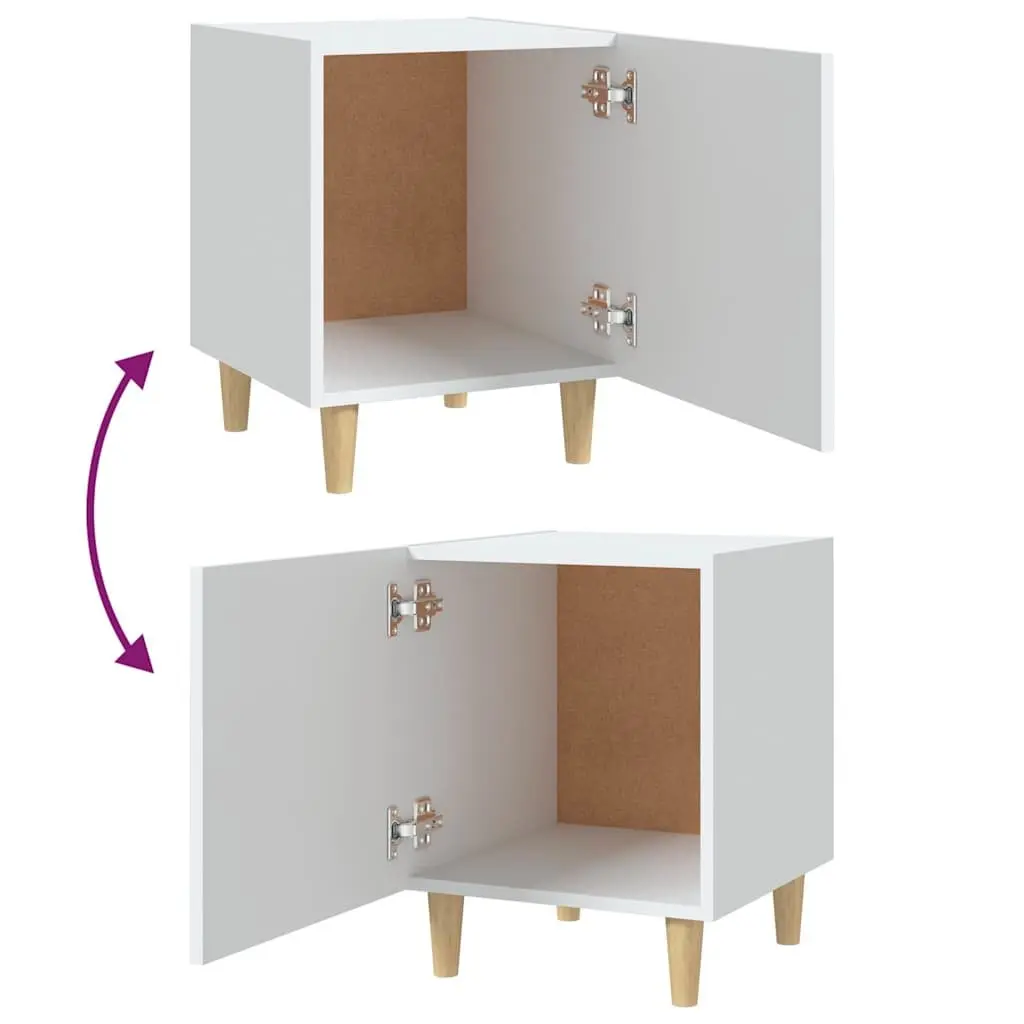 White Bedside Table Engineered Wood Storage Nightstand 2 Piece with Single Door