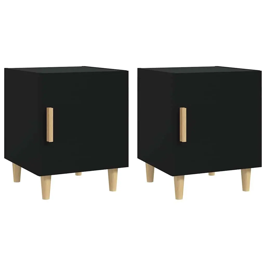 Bedside Cabinets Black 2 Pieces Engineered Wood Storage Nightstand Table