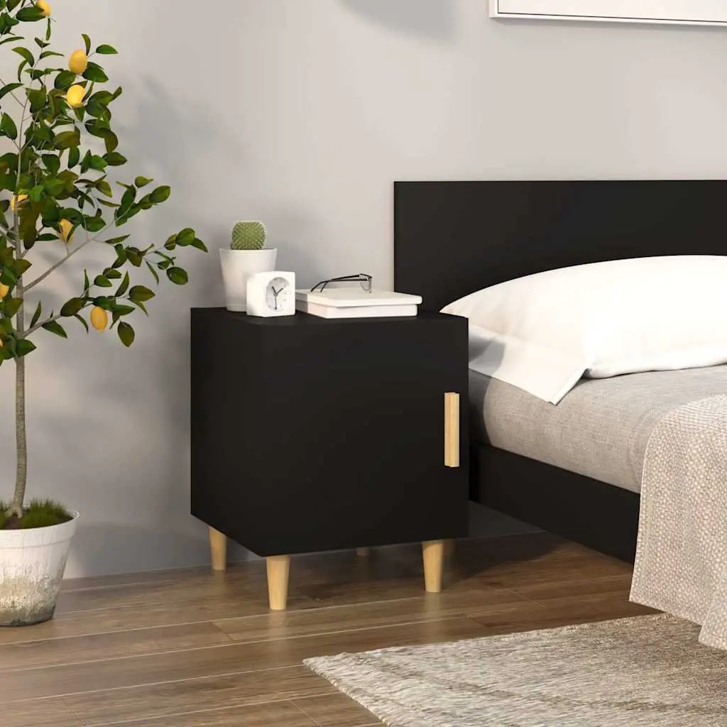 Bedside Cabinets Black 2 Pieces Engineered Wood Storage Nightstand Table