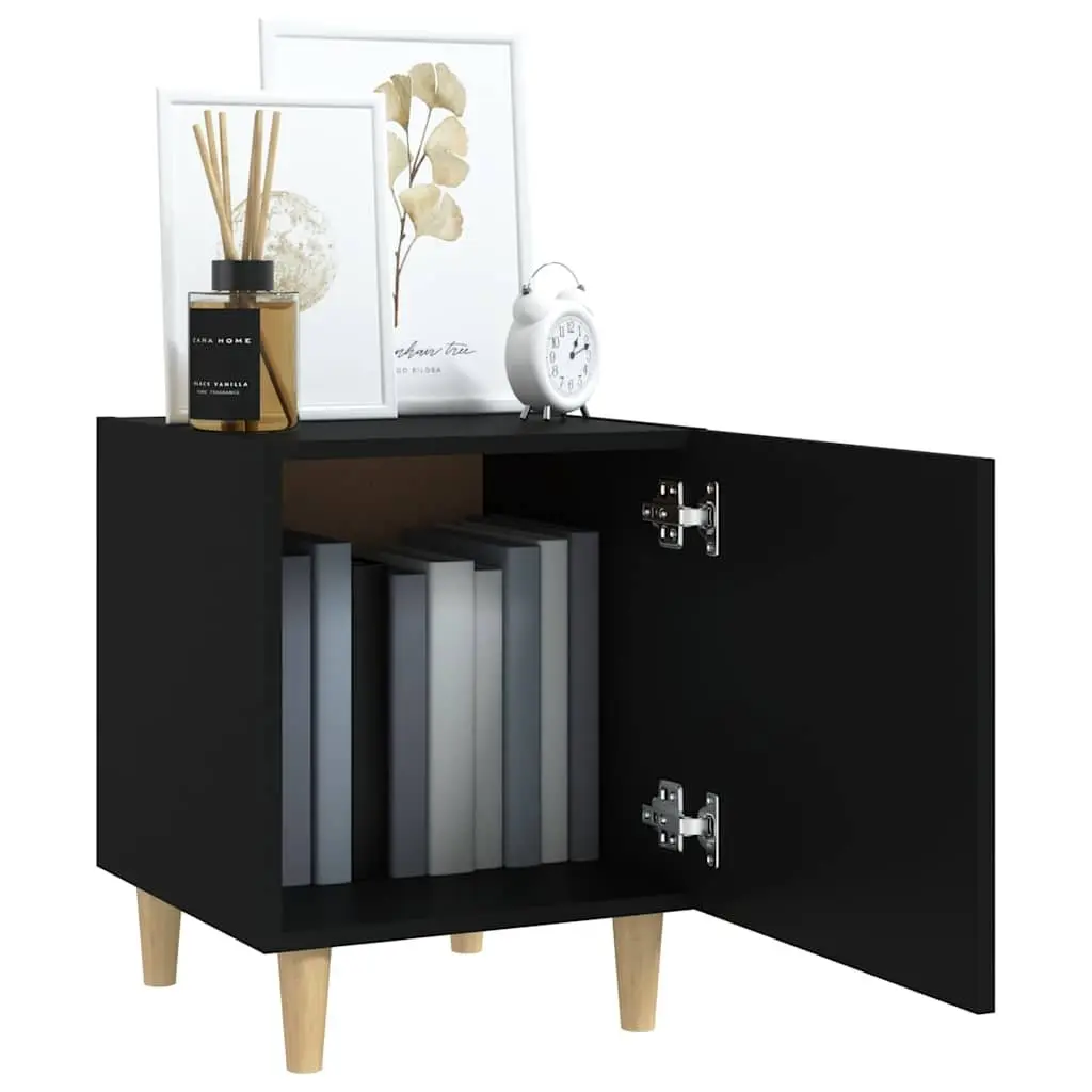 Bedside Cabinets Black 2 Pieces Engineered Wood Storage Nightstand Table