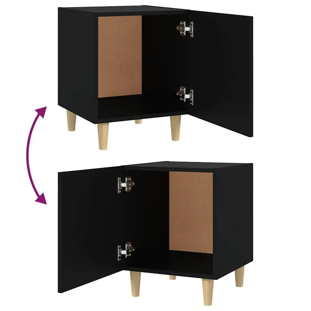 Bedside Cabinets Black 2 Pieces Engineered Wood Storage Nightstand Table