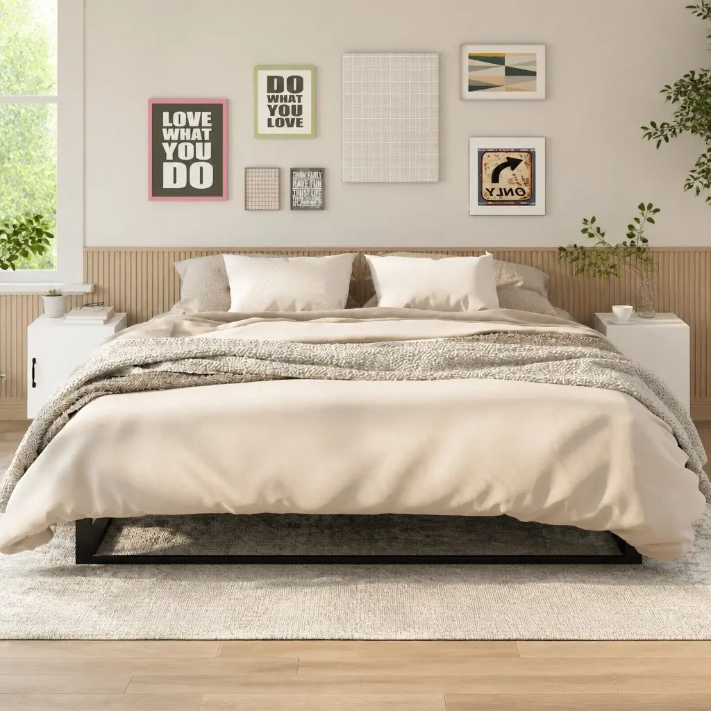 2 Piece Nightstand Organizer White Engineered Wood Storage Cabinet for Bedroom