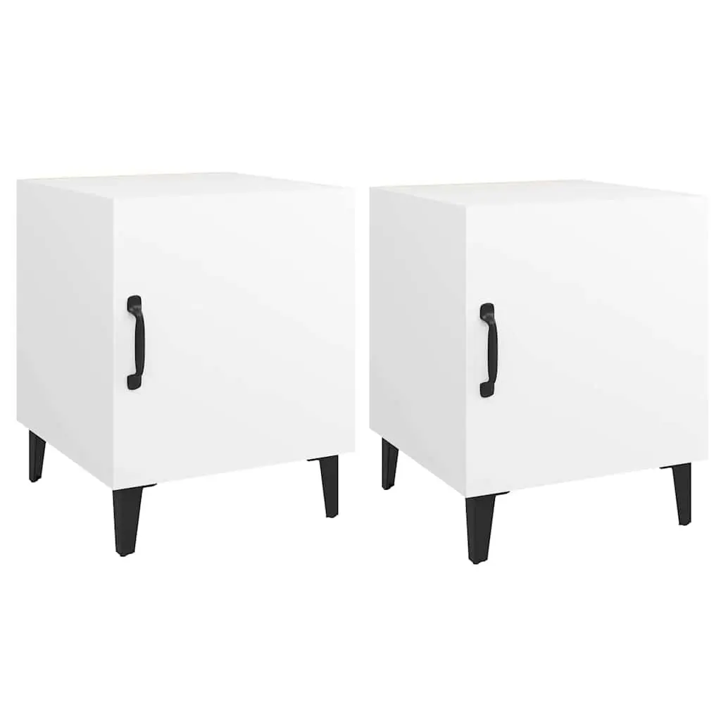 2 Piece Nightstand Organizer White Engineered Wood Storage Cabinet for Bedroom