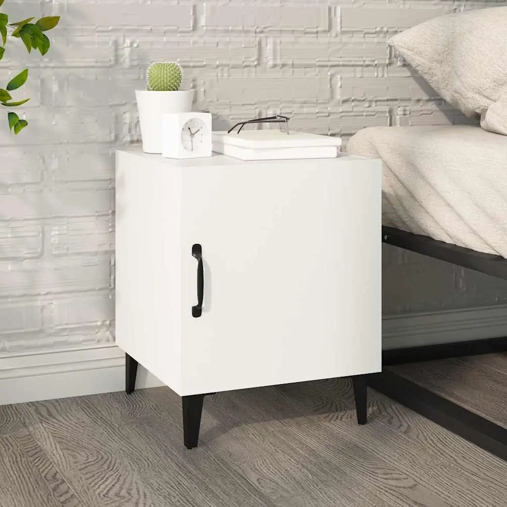 2 Piece Nightstand Organizer White Engineered Wood Storage Cabinet for Bedroom