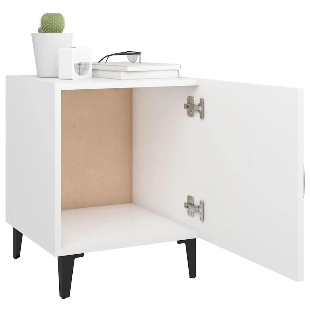 2 Piece Nightstand Organizer White Engineered Wood Storage Cabinet for Bedroom