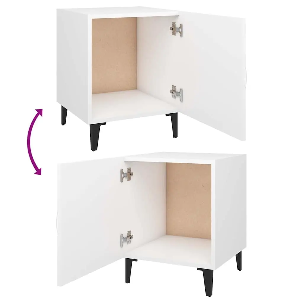 2 Piece Nightstand Organizer White Engineered Wood Storage Cabinet for Bedroom