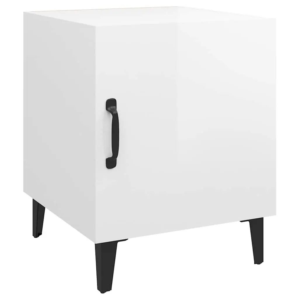 Bedside Cabinet White High Gloss Engineered Wood Nightstand Storage Table