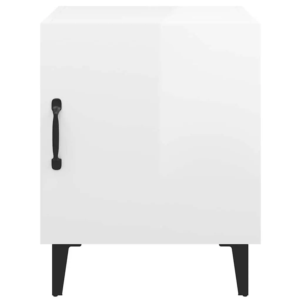 Bedside Cabinet White High Gloss Engineered Wood Nightstand Storage Table