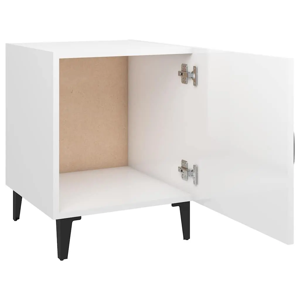 Bedside Cabinet White High Gloss Engineered Wood Nightstand Storage Table