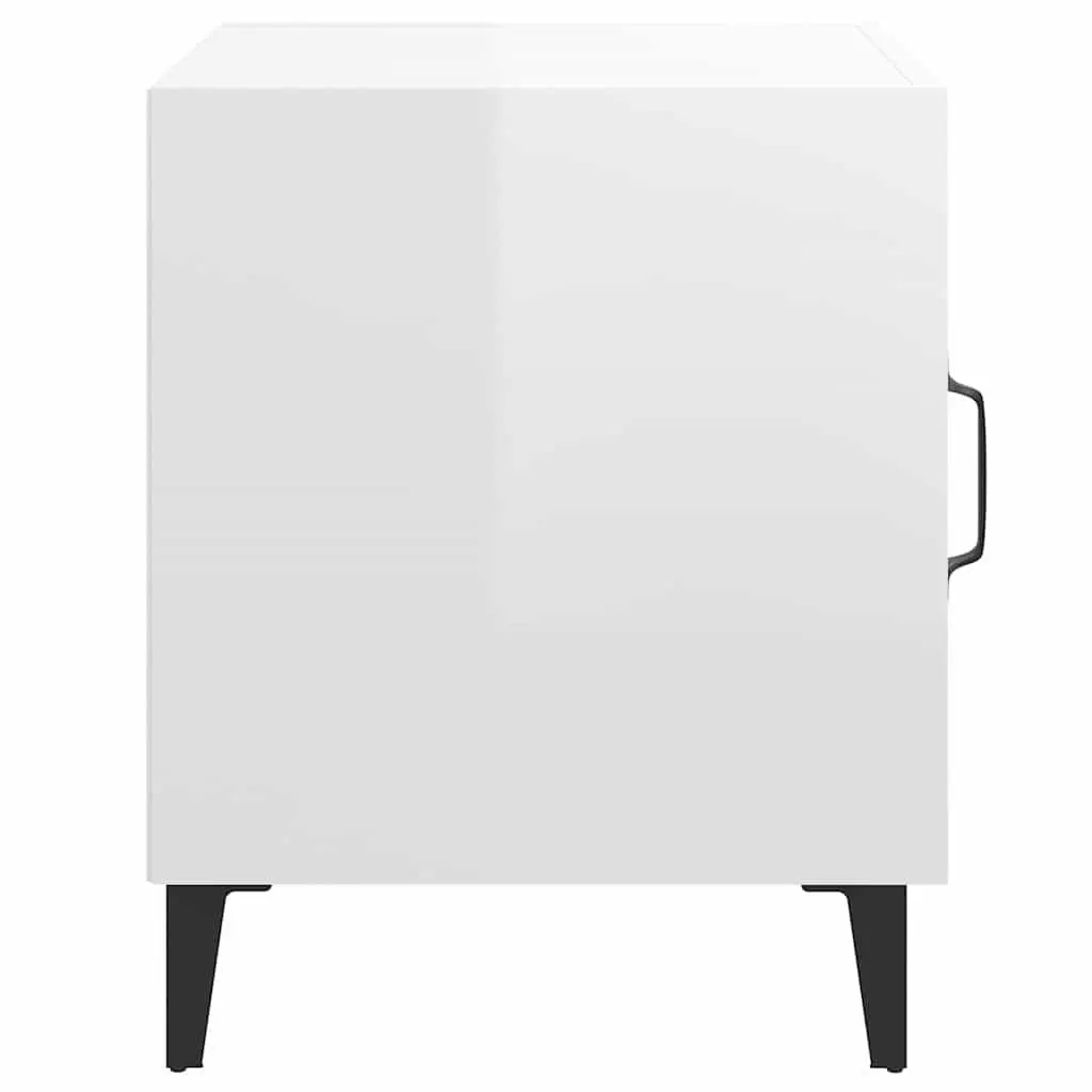 Bedside Cabinet White High Gloss Engineered Wood Nightstand Storage Table