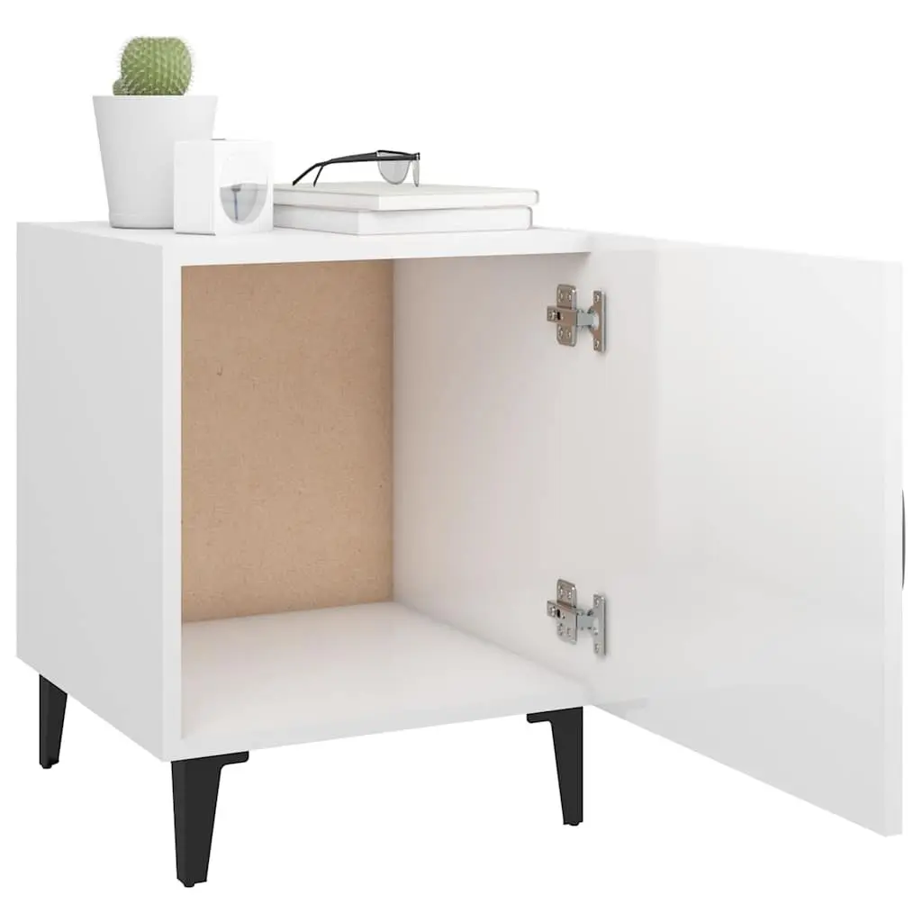 Bedside Cabinet White High Gloss Engineered Wood Nightstand Storage Table
