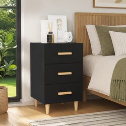 Elegant Black Bedside Cabinet with 3 Drawers