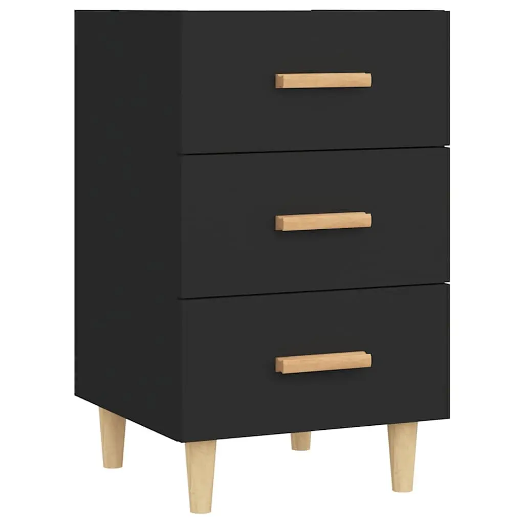 Bedside Cabinet Black 3 Drawer Nightstand Engineered Wood 40 x 40 x 66 cm