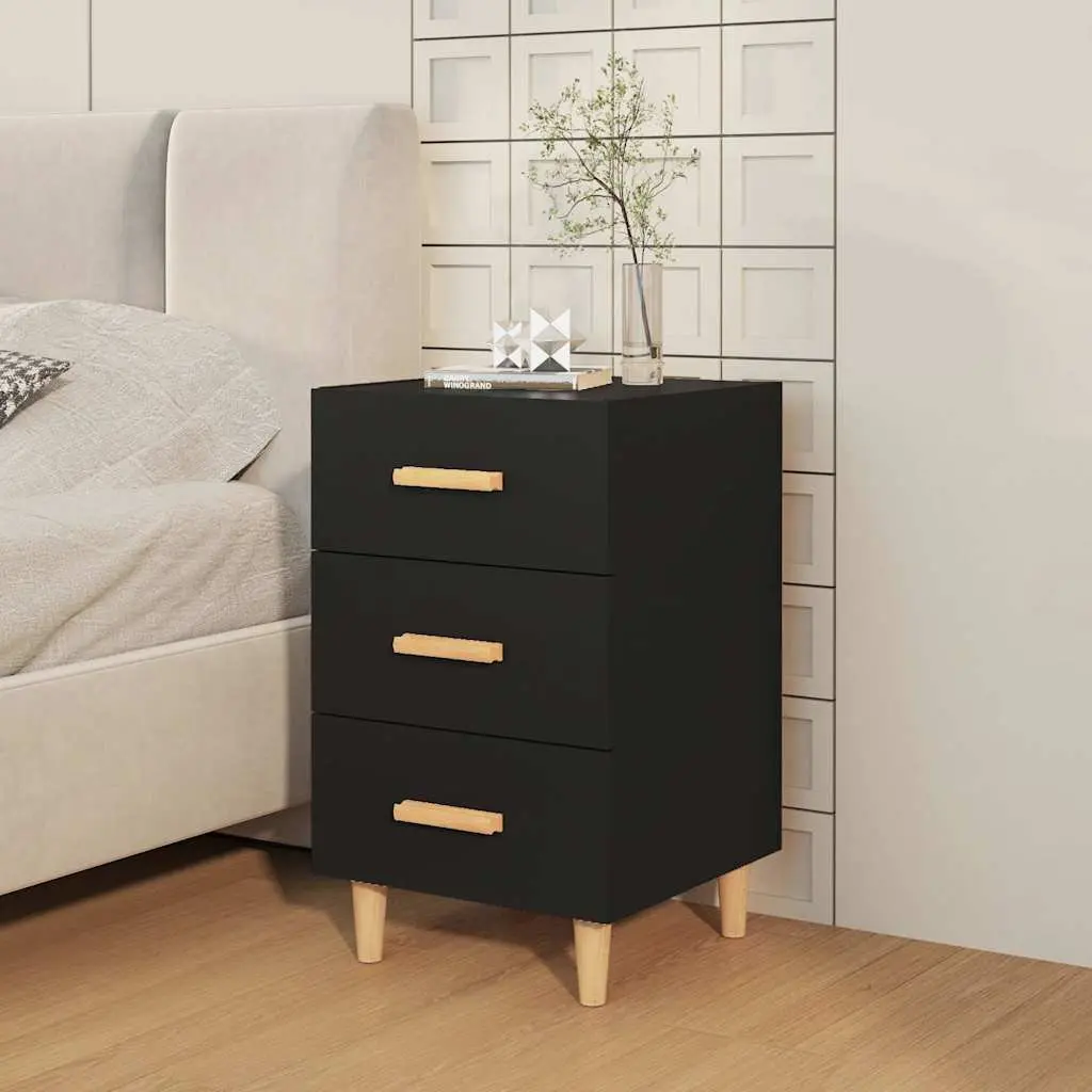 Bedside Cabinet Black 3 Drawer Nightstand Engineered Wood 40 x 40 x 66 cm