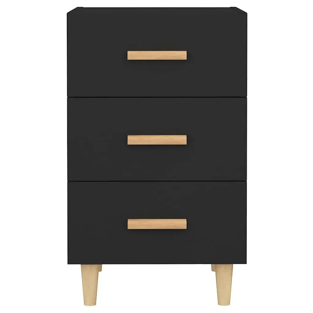 Bedside Cabinet Black 3 Drawer Nightstand Engineered Wood 40 x 40 x 66 cm