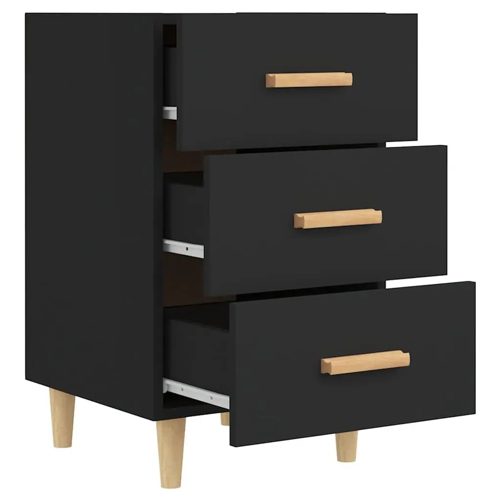 Bedside Cabinet Black 3 Drawer Nightstand Engineered Wood 40 x 40 x 66 cm