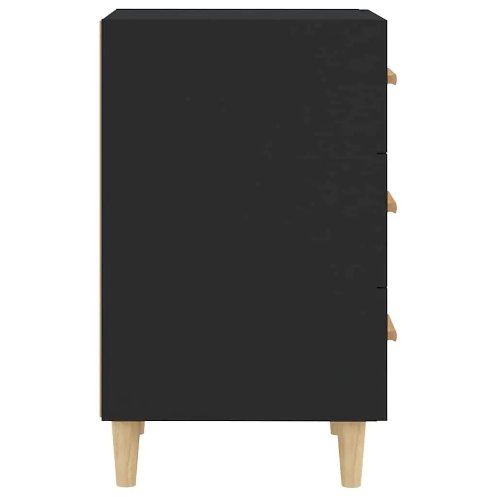 Bedside Cabinet Black 3 Drawer Nightstand Engineered Wood 40 x 40 x 66 cm