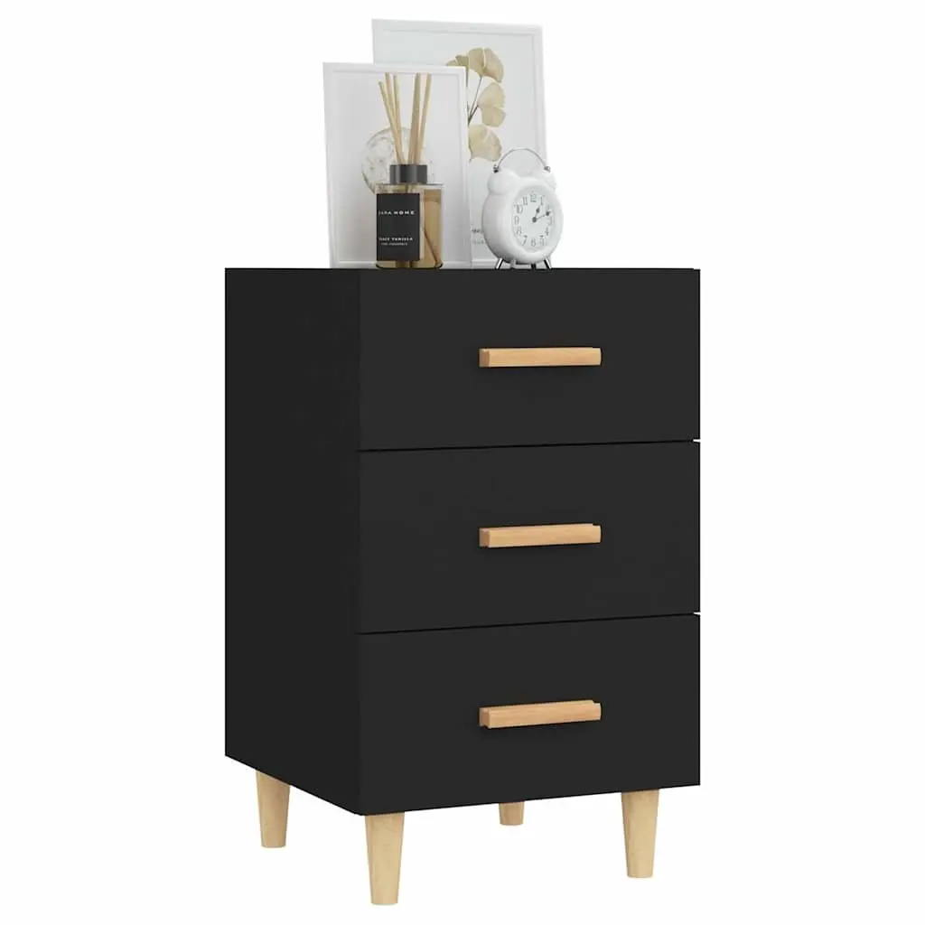 Bedside Cabinet Black 3 Drawer Nightstand Engineered Wood 40 x 40 x 66 cm