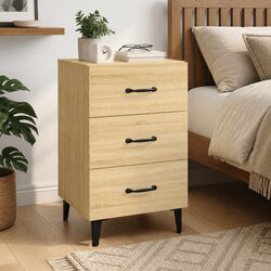 Elegant Brown Engineered Wood Nightstand with 3 Drawers