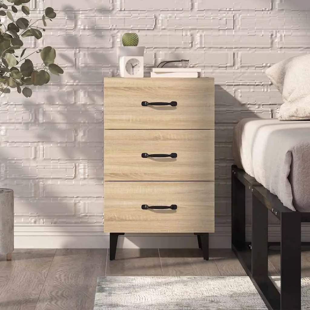 Brown Engineered Wood Nightstand with 3 Drawers
