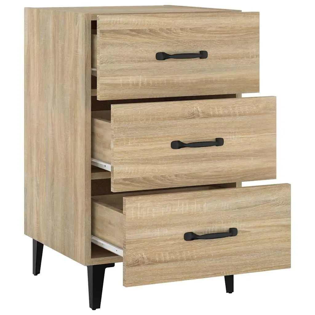Brown Engineered Wood Nightstand with 3 Drawers