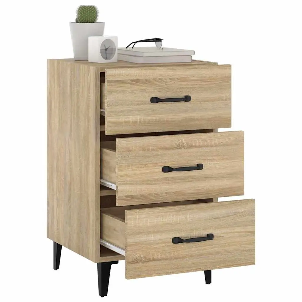 Brown Engineered Wood Nightstand with 3 Drawers