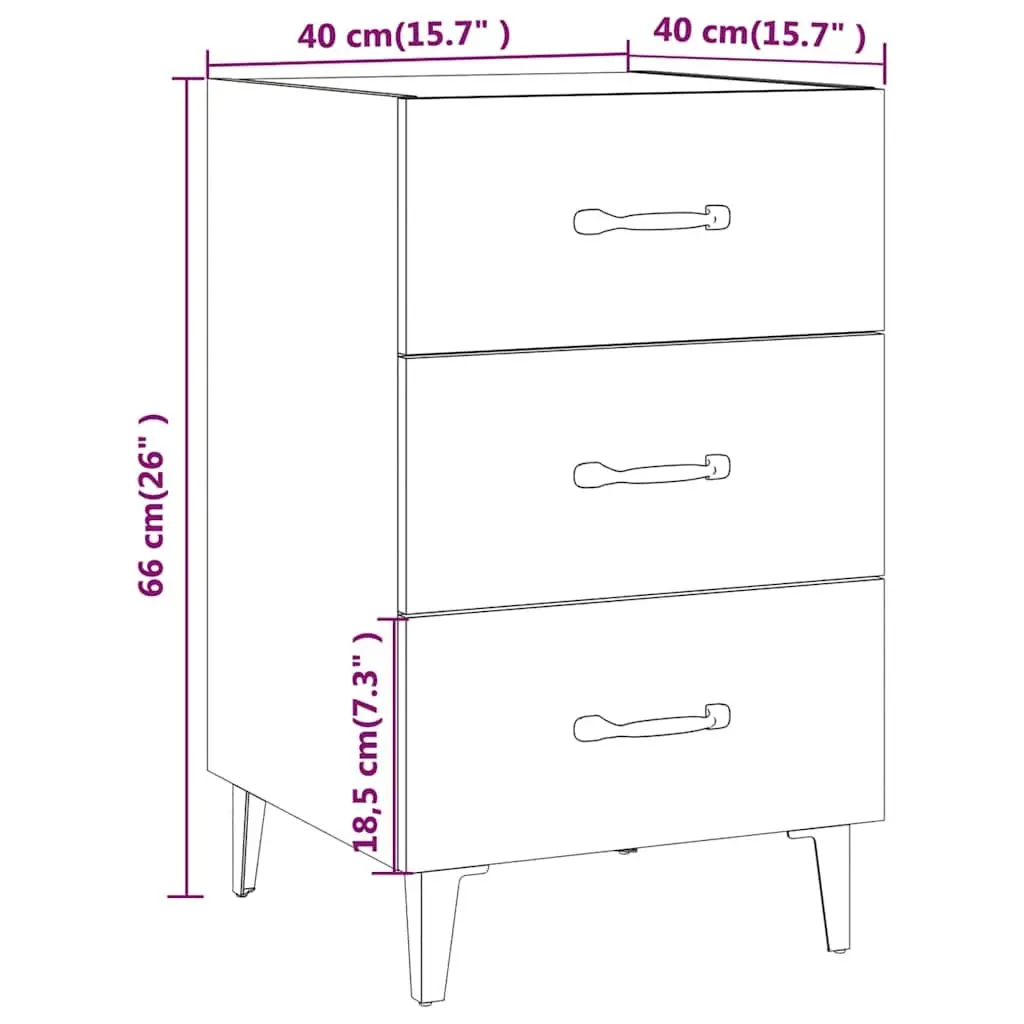 Brown Engineered Wood Nightstand with 3 Drawers