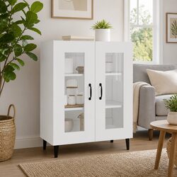 Charming White Sideboard Cabinet with Glass Doors