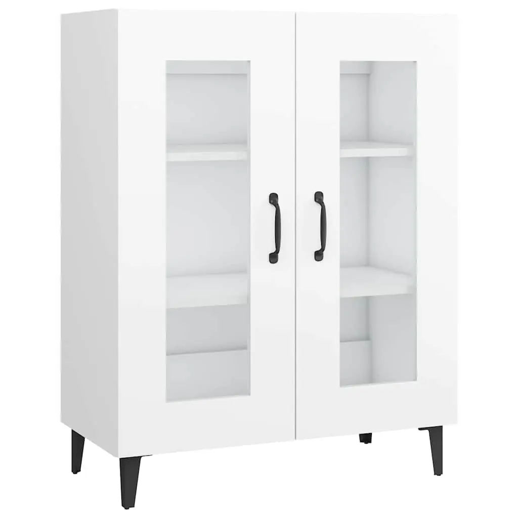 White Sideboard Cabinet with Glass Doors Storage Buffet Engineered Wood