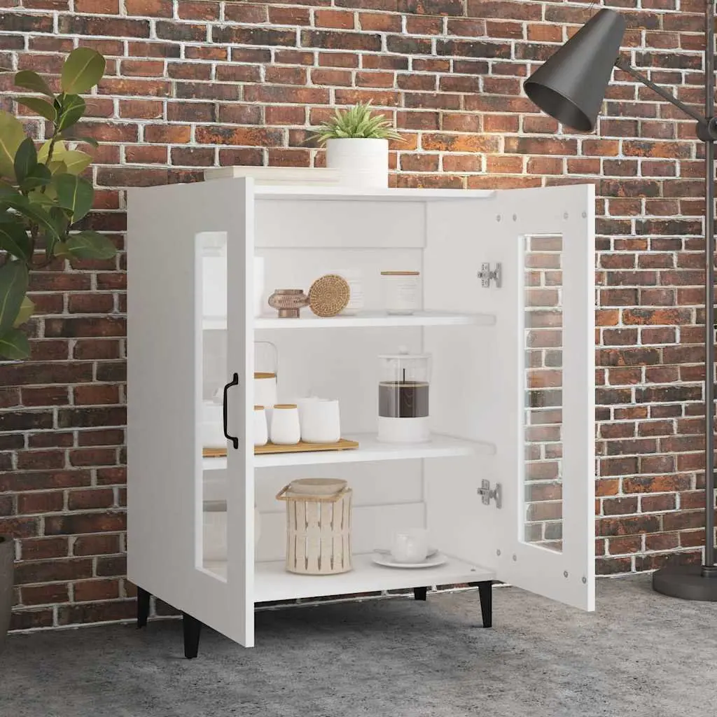 White Sideboard Cabinet with Glass Doors Storage Buffet Engineered Wood