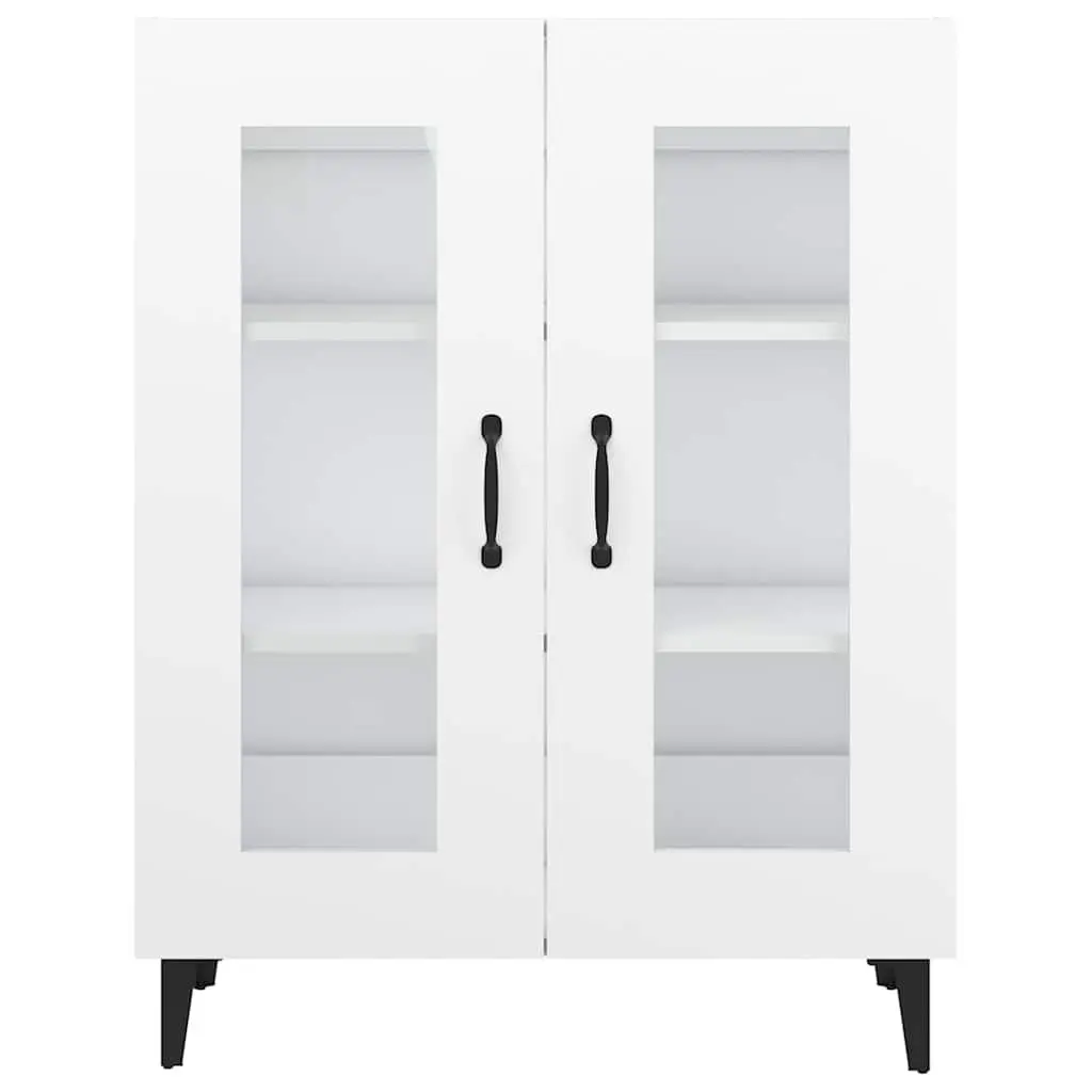 White Sideboard Cabinet with Glass Doors Storage Buffet Engineered Wood