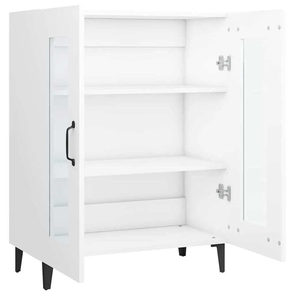 White Sideboard Cabinet with Glass Doors Storage Buffet Engineered Wood