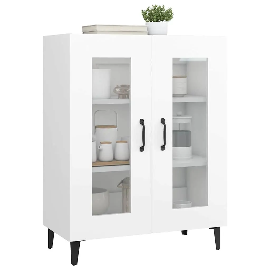 White Sideboard Cabinet with Glass Doors Storage Buffet Engineered Wood