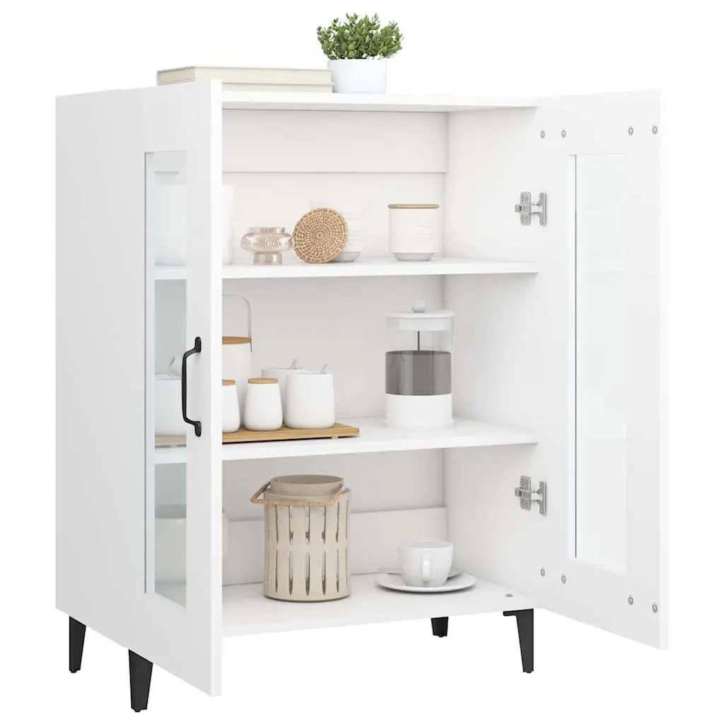 White Sideboard Cabinet with Glass Doors Storage Buffet Engineered Wood