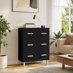 Black Sideboard Storage Cabinet 70x34x90 cm with 3 Drawers