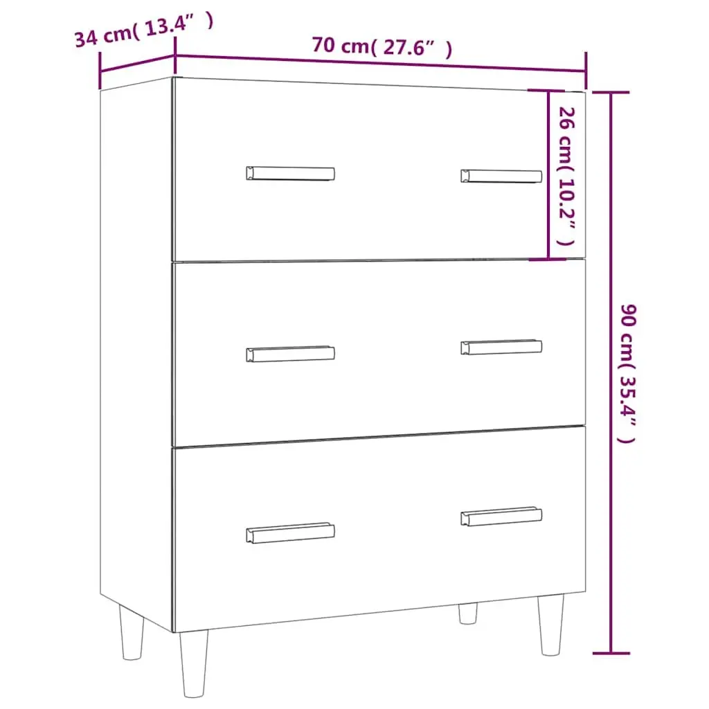 White High Gloss Sideboard Cabinet 70x34x90cm