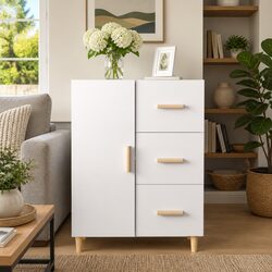 High Gloss White Storage Sideboard with 3 Drawers