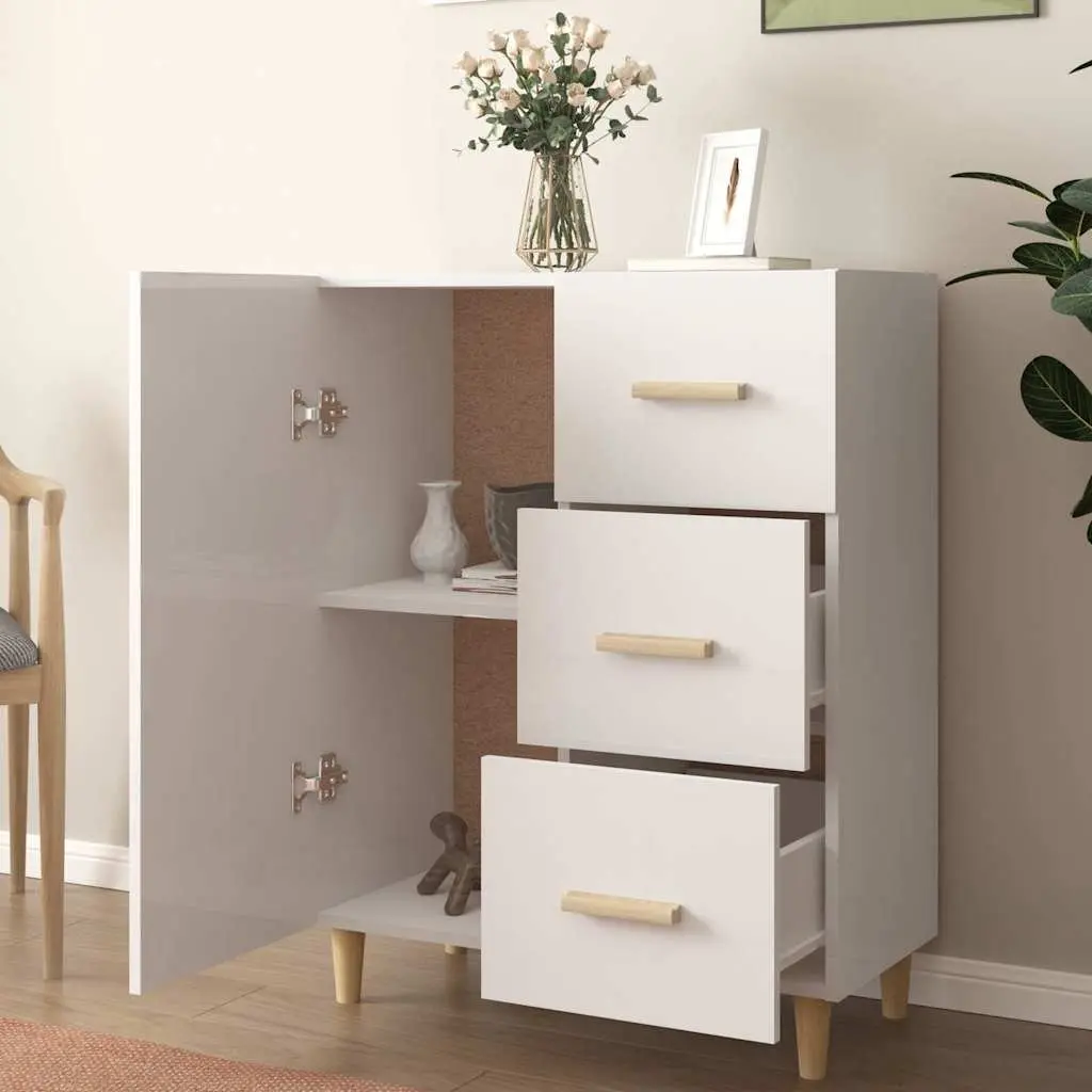 High Gloss White Storage Sideboard with 3 Drawers