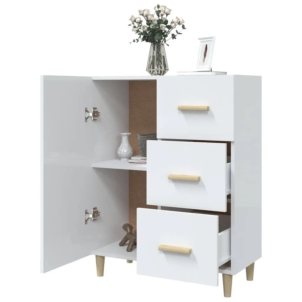 High Gloss White Storage Sideboard with 3 Drawers