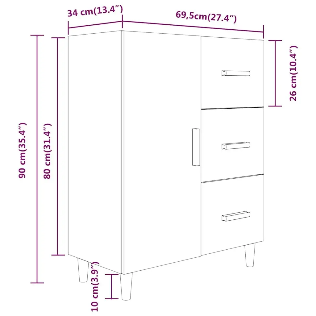 High Gloss White Storage Sideboard with 3 Drawers