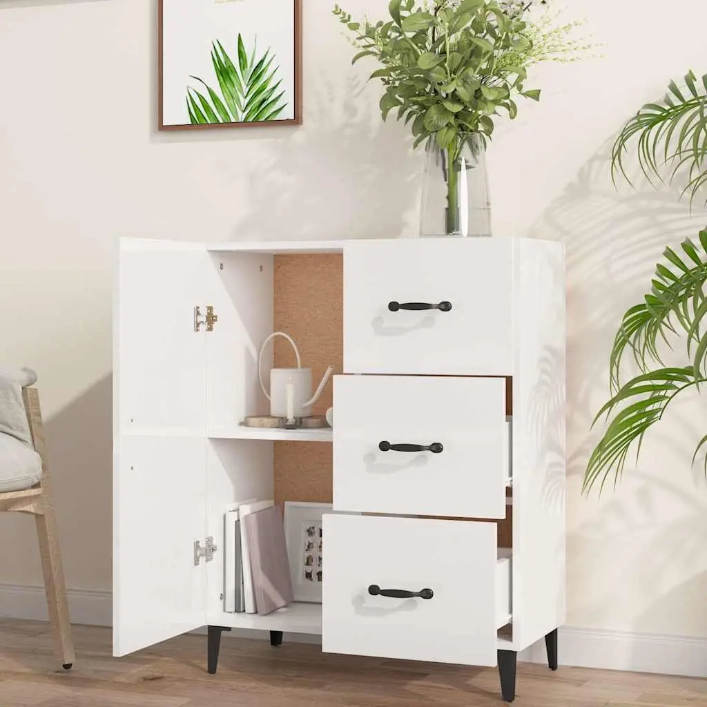 Sideboard High Gloss White Storage Cabinet 1 Door 3 Drawers Engineered Wood