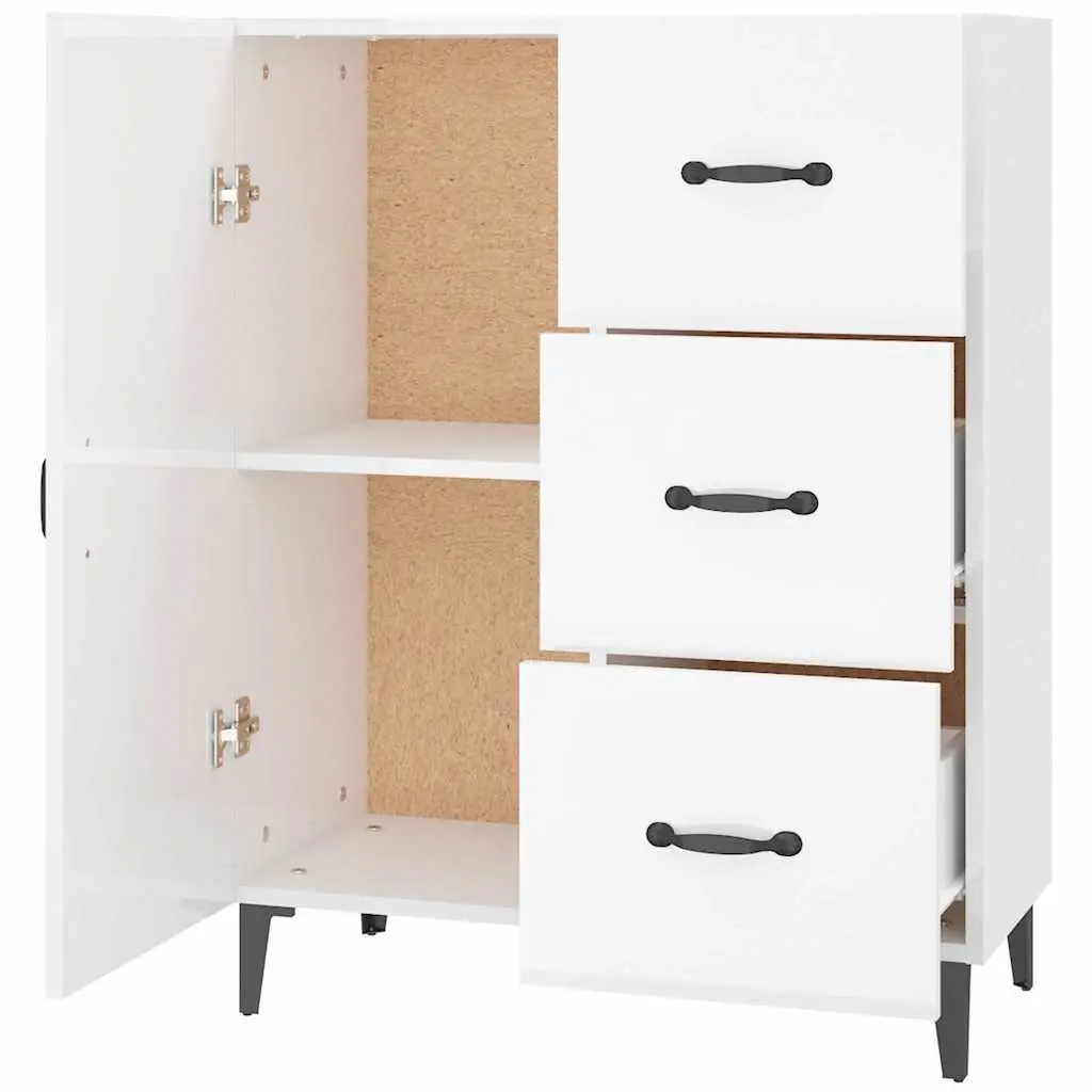 Sideboard High Gloss White Storage Cabinet 1 Door 3 Drawers Engineered Wood