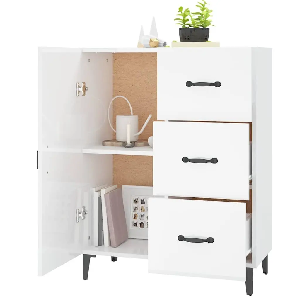 Sideboard High Gloss White Storage Cabinet 1 Door 3 Drawers Engineered Wood