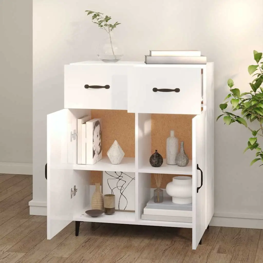 High Gloss White Sideboard with Storage 69.5x34x90cm