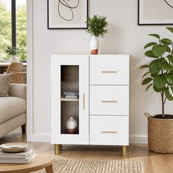 White High Gloss Sideboard with Glass Doors and Drawers