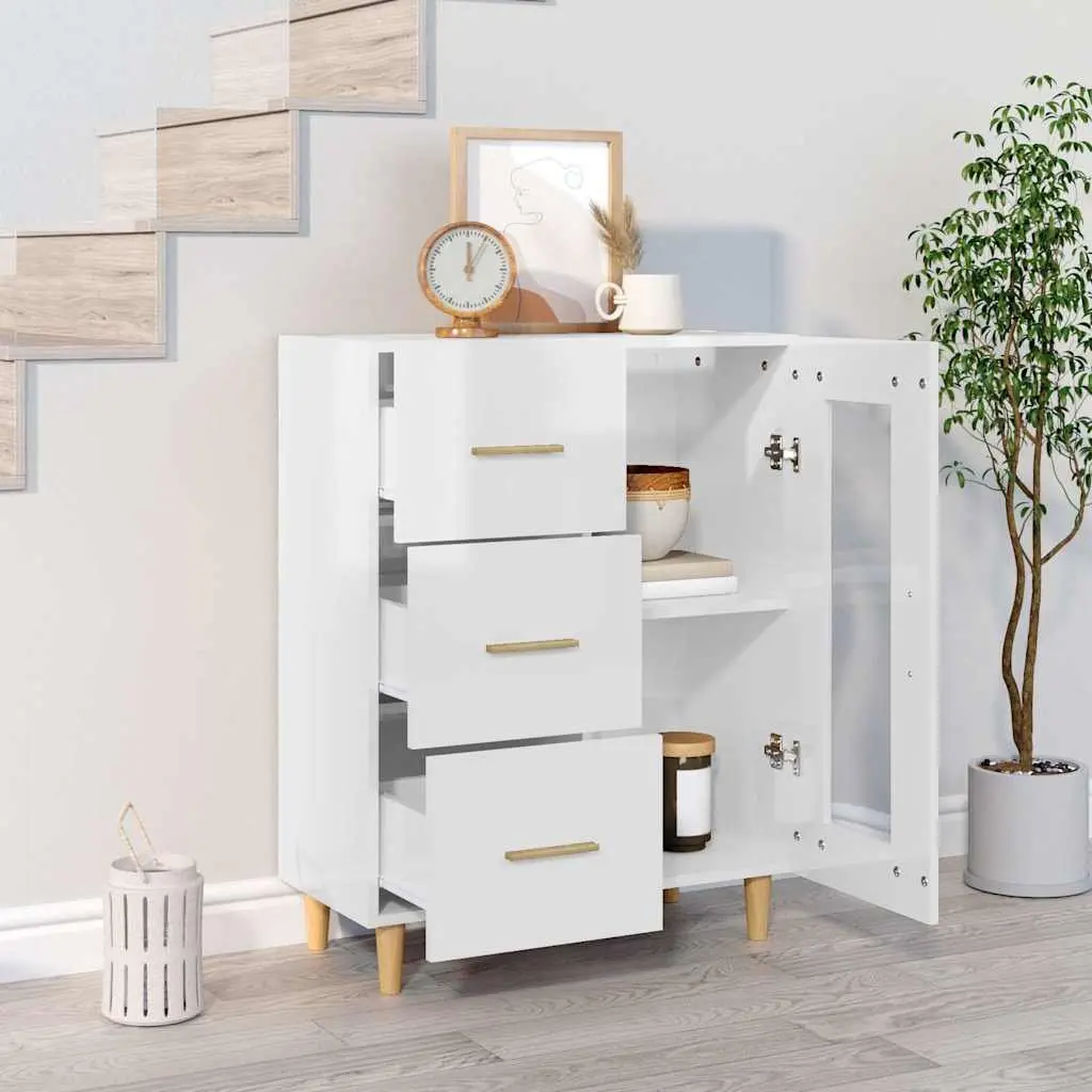 White High Gloss Sideboard with Glass Doors and Drawers