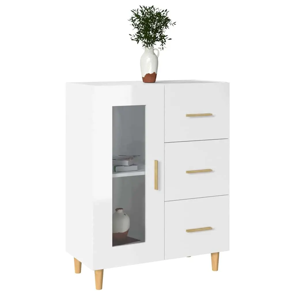 White High Gloss Sideboard with Glass Doors and Drawers