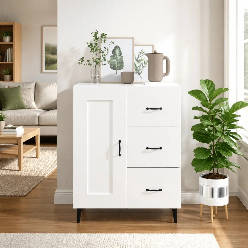 High Gloss White Sideboard Storage Cabinet for Living Rooms